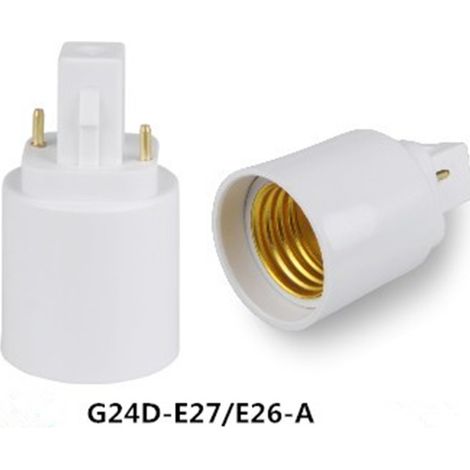 Adaptateur de douille/culot enfichable à deux broches G24D vers E27 avec PBT ignifugé et certification CE.