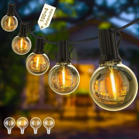 Guirlande Guinguette LED 15M, Guirlande LED Exterieur avec 25 +1 G40 Ampoules, IP45 Imperméable Extérieur Intérieur Guirlande Lumineuse Exterieur pour Jardin Patio Café - Blanc Chaud (1/5)