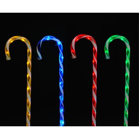 Christmas Candy Cane Garden Stakes 40 LEDs 75cm Multicolour - Set of 4