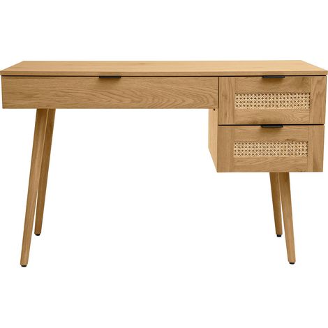 Escritorio acabado en madera clara, rejilla de ratán y metal negro 3 cajones L120 cm MANILLE (1/4)