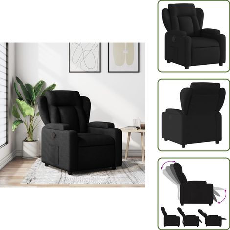 The Living Store Fauteuil inclinable Noir Tissu - Fauteuil Inclinable - Chaise Relaxante - Fauteuil Confortable - Fauteuil Design - Mobilier Intérieur