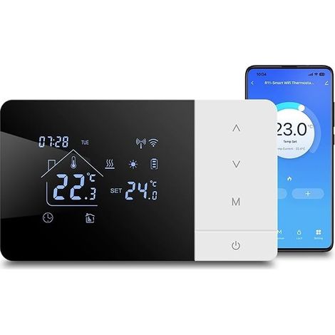 Wireless Smart Thermostat for Thermostats and Gas Boilers, Battery Powered and USB Powered WiFi Cooling Modes, App Control, Remote Control/Voice Control (1/5)