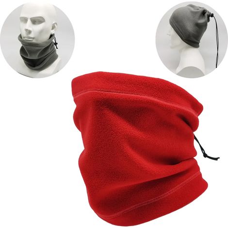 Écharpe tube multifonction rouge pour homme et femme avec cordon de serrage se transforme en bonnet pour l hiver et les sports