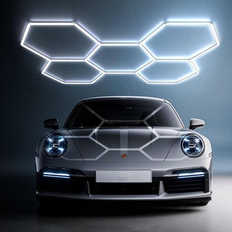Plafonnier LED hexagonal pour garage, 5 Hex éclairage d'atelier LED tubes lumineux connectables 6500K pour salon automobile, station de lavage, atelier, entrepôt, salle de sport, sous-sol (1/5)