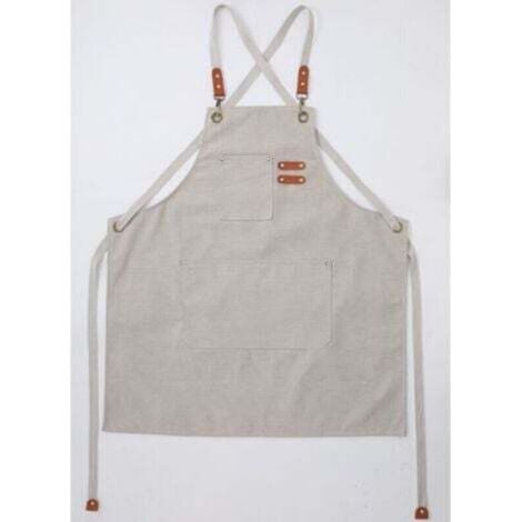 (Beige)Tablier Cuisine Homme Tabliers en Toile avec 3 Poches Imperméable et Réglable Apron pour Barbecue, Restaurant,Jardin, Charpentier,78 x 68cm (1/4)