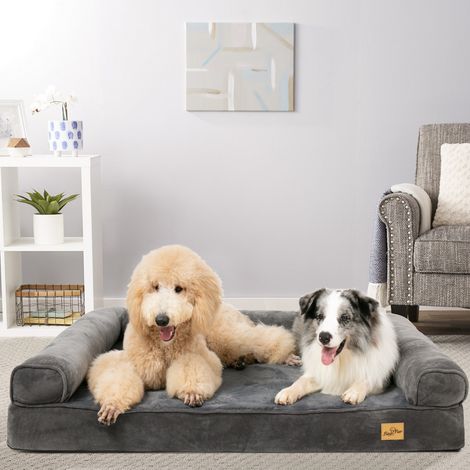 BingoPaw Orthopedic Dog Sofa Bed Couch Chaise Lounger Mat Spine Supportive Bolsters with Removable Washable Cover& Nonskid Bottom, Grey, 120x90x20cm (1/5)