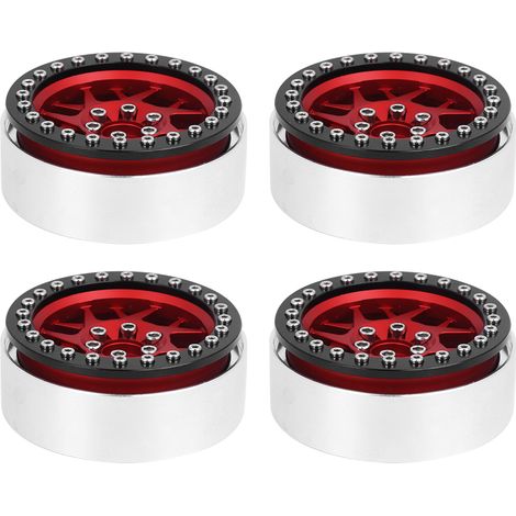 4-teiliger Metallfelgensatz für RC-Cars, kompatibel mit SCX10/D90/TRX4, 1/10 Crawler, 2,2 Zoll (Schwarz glänzend Rot) (1/5)