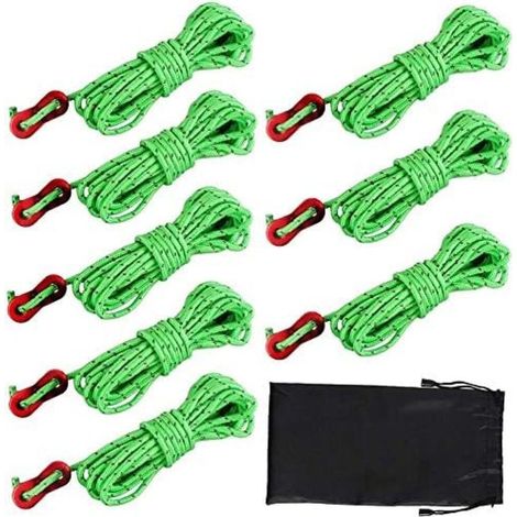 8PCS Corde Tente Camping avec Tendeurs de Tente,4mmx4m,Corde de Tente Réfléchissante Corde Camping Corde en Nylon pour Le Camping Randonnée Auvent Tente (1/5)