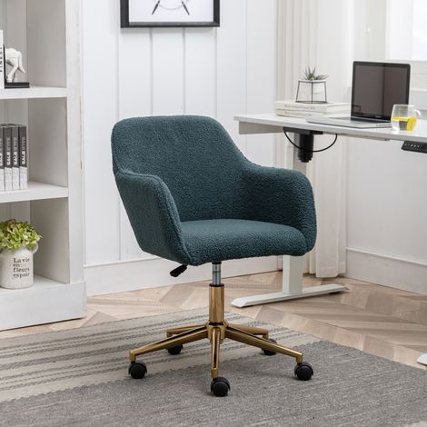 New Teddy Fabric Material Adjustable Height Swivel Home Office Chair For Indoor Office With Gold Legs,Green (1/5)
