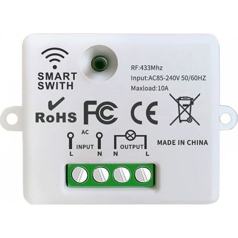 Interrupteur d'éclairage sans fil, contrôleur de récepteur relais 10A, installation facile, pour éclairage jusqu'à 1500W (1/5)