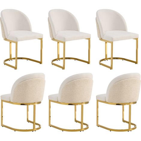 Set di 6 sedie da pranzo in tessuto chenille beige con gambe in metallo dorato MODENUIT (1/5)