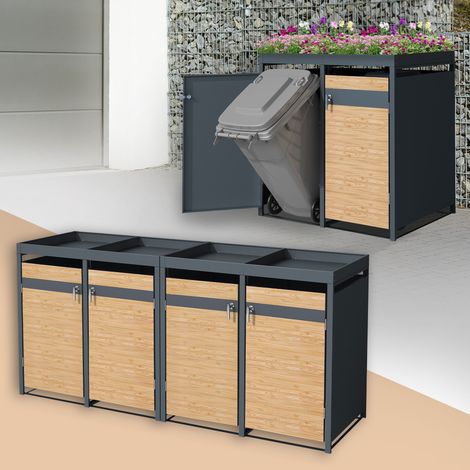 ML-Design Copribidone per 4 Bidoni di Spazzatura con Tetto a Fioriera 240L 264x80x124 cm Antracite Aspetto Larice Acciaio Contenitore per Pattumiera Copri Bidone per Rifiuti con 4 Porte e Serratura (1/5)