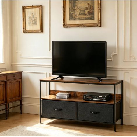 Lowboard TV industriel avec tiroirs pliables et étagère ouverte 98x29x56 cm (1/5)