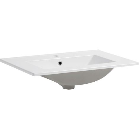 Waschbecken Aus Weißer Keramik 60 Cm Mit Überlauf Und Halbrunder Schale Matera (1/4)