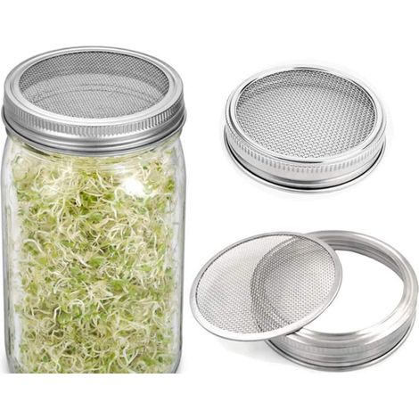 Lot de 2 couvercles de germination en acier inoxydable pour germination à large ouverture pour bocaux Mason bocaux pour faire des graines de germination biologiques dans la maison ou la cuisine GROOFO (1/5)