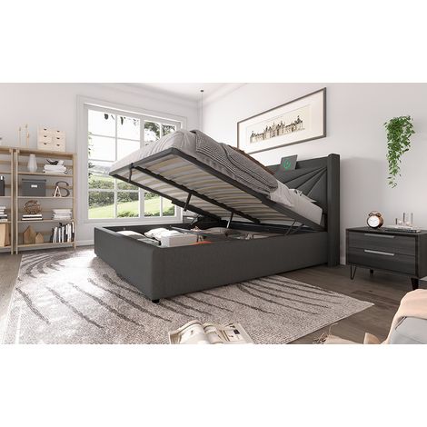 Polsterbett 180x200 cm Grau mit Stauraum und USB-C-Ladefunktion (1/5)