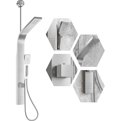 Colonne de douche moderne multifonction – Panneau LED avec affichage température, jets de massage, douchette 3 fonctions, pluie/cascade – Acier inoxydable finition nickel brossé – 9634 + douchette car (1/5)