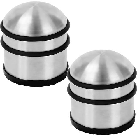 Tope de puerta resistente para suelos, cromado plateado, duradero, con anillo amortiguador de goma – 1 kg – 1 unidad