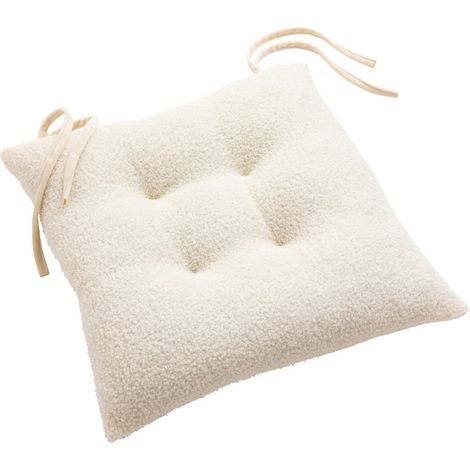 Assise matelassée 38 x 38 cm – Bouclette unie / Velours WOOLY Naturel - 38cm - Naturel (1/3)