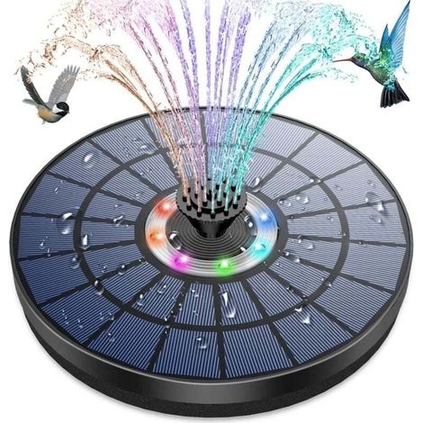 5.5W Solar Fountain, Solar Bird Bath Fountain Pump with LED Lights, 7 Nozzles, Solar Powered Floating Pumps for Garden, Pond and Oxygen Water Circulation MUMU (1/4)