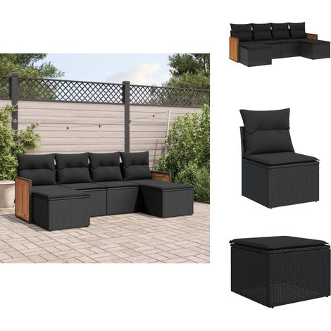 Salon de jardin 6 pcs avec coussins noir résine tressée - Ensemble Salon De Jardin - Meuble Extérieur - Salon De Jardin Pliable - Set De Salon De Jardin - Fauteuil De Jardin (1/5)