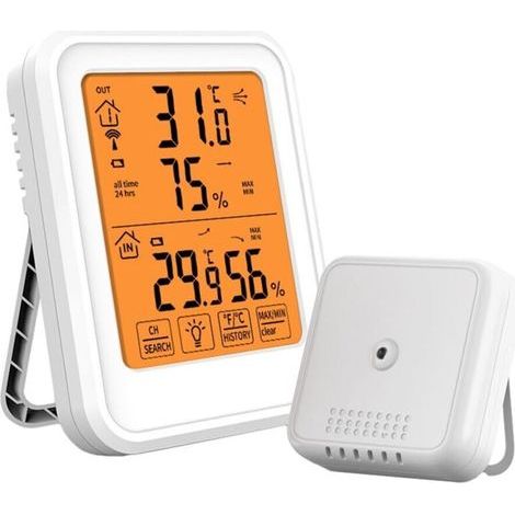 Station météo sans fil avec capteur extérieur,radio-réveil numérique DCF sans fil, thermomètre, hygromètre intérieur/extérieur, thermomètre d'ambiance,humidité,prévisions météo et affichage de l'heure (1/5)