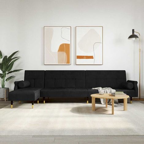 Canapé-lit d’angle avec méridienne en velours noir 271 x 140 x 70 cm - PANGIVO (1/5)