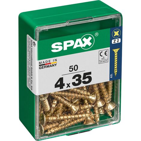 Boîte de 50 unités de vis à bois à tête plate en Yellox 4,0x35mm Spax (1/7)