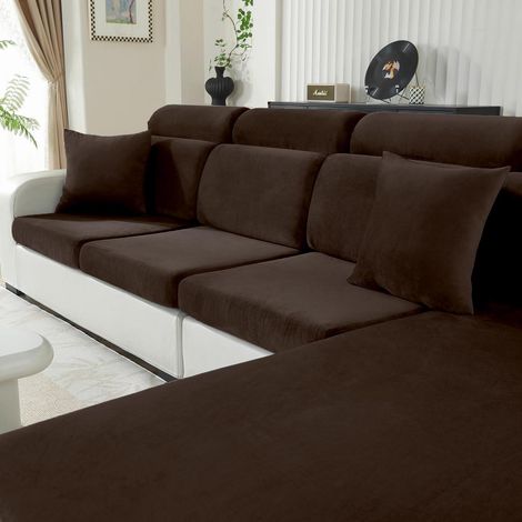 Samt Sitzkissenbezug für Sofa, rutschfest & elastisch, 1-Sitzer, Kaffee (1/5)