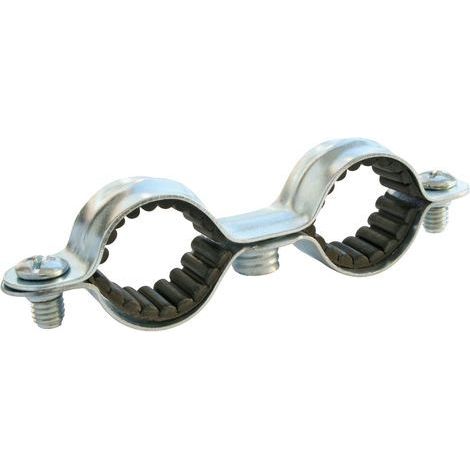 Collier de fixation double isophonique pour plomberie Ø16 (x5) - Acier nickelé (1/2)