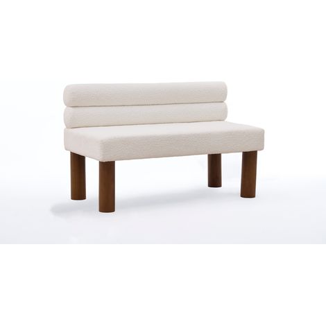 Panca moderna minimalista senza braccioli in bouclé beige con struttura in legno (1/5)