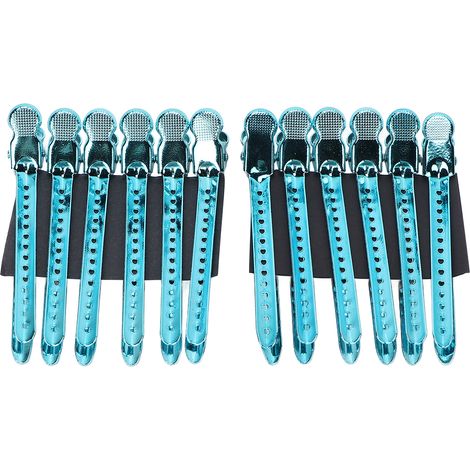 12 pinces bec de canard professionnelles pour salon de coiffure, clips de style portables pour cheveux épais, bleu (1/5)