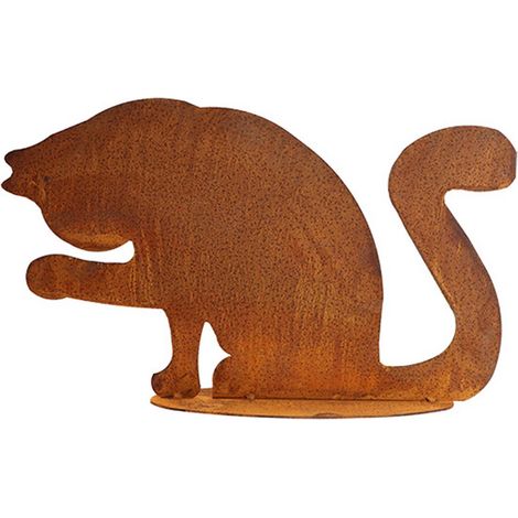 Chat Décoratif en Métal Patiné Effet Rouille pour Jardin et Maison avec Socle 32 x 22 cm - PANGIVO (1/5)