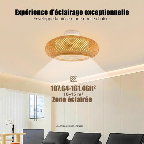 Plafonnier rétro en bambou - 3 lumières - Style bohème - Tissé à la main - 40 x 14 cm - Lampe suspendue en rotin pour LED/ampoule/lampe fluorescente (1/5)