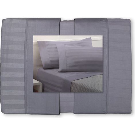 Completo Lenzuola Matrimoniali Cotone Grigio Piombo Levante, Set Lenzuola Letto Matrimoniale, Raso Puro Cotone Rigato