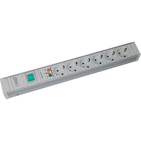 BACHMANN 19" PVC 6xCEE7/3 1xInterruttore 1xSPD Alimentazione 2,0m CEE7/7, 333.605