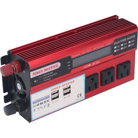Onduleur 24V 500W à onde sinusoïdale pure, convertisseur CA 110V (100-120V) avec écran LCD, 4 ports USB et 3 prises standard américain