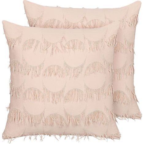 Set of 2 Decorative Cushions AGASTACHE 45 x 45 cm Pink Geometric Pattern