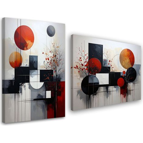 Tableaux sur toile lot  Abstraction style bohème cercles rouge 2 x 20x30