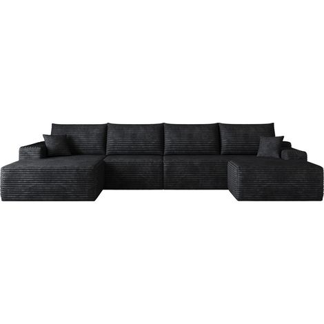 Sofá modular esquinero en L 340 cm de tejido negro, asiento profundo, sin montaje, MODENUIT (1/5)