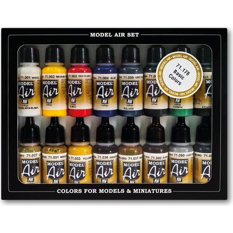 Set de Peinture Acrylique Model Color Couleurs de Base. Kit 16 Couleurs Finition Mate pour Aérographe Bouteilles 18 ml avec Compte-Gouttes (Avions GM I/II) (1/5)