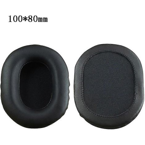 Lot de 2 coussinets d'oreille carrés et ovales pour casque audio, en cuir souple à mémoire de forme, 100 x 80 mm, noir. (1/5)