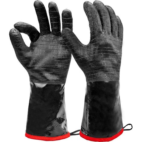 Gants de Barbecue, Résistants à la Chaleur pour Gril/Fumeur/Cuisine/Fosse/Poignée Texturée en Paume pour Aliments Gras sur Votre Friteuse sans Glissement,35.6cm (1/5)