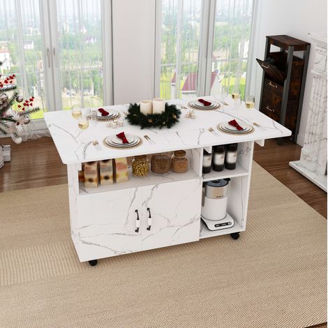 Tavolo da pranzo pieghevole con ruote 110x70x80 cm in MDF bianco, 5 ripiani - MEUBLIV (1/5)