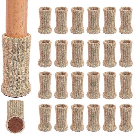 Lot de 24 chaussettes de protection pour pieds de meubles, antidérapantes, tricotées et très élastiques, couleur noir et beige. (1/5)