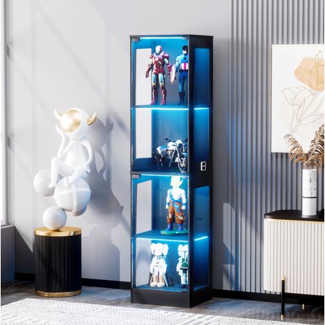 Vitrina de vidrio de 4 niveles con LED, sensor inteligente, 40x35x165 cm, negra, REDOM (1/5)