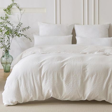 Parure de lit 220x240 coton Jacquard rayé blanc 3 pièces Oeko-TEX
