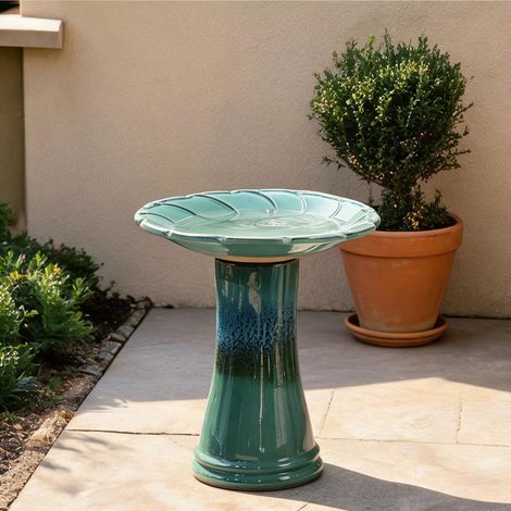 Bain d'oiseau en céramique émaillée bleu profond Ø43 cm (1/5)