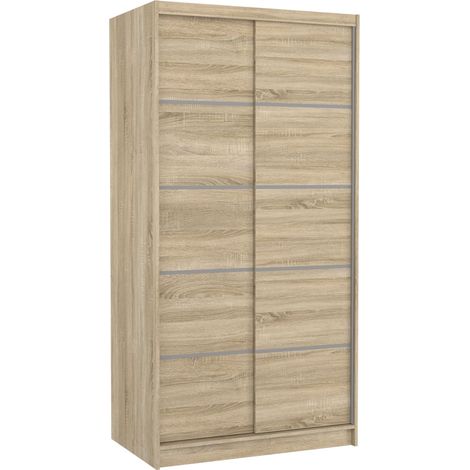Petite armoire de chambre naturel 2 portes coulissantes Rika 100cm (1/5)