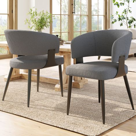Silla de comedor de flanela gris, respaldo curvado ergonómico, patas de metal, 59 x 46,5 x 81,5 cm (1/5)